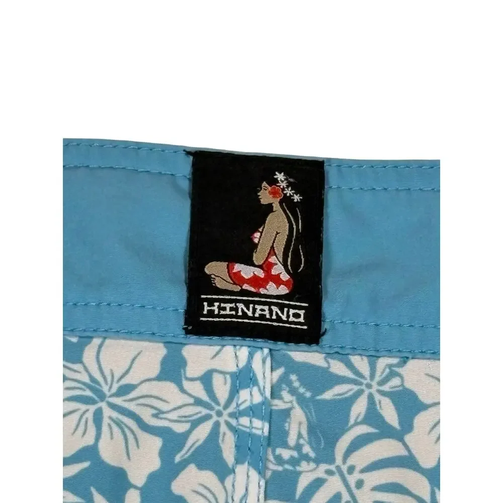 Hinano Tahiti Hawaiian Board Shorts Unlined Men's 36 All Over Print Floral Swim